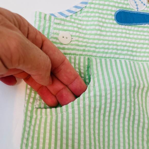 NWT Florence Eiseman 9M Seersucker Shortall With Baseball Bat & Glove - Picture 2 of 7